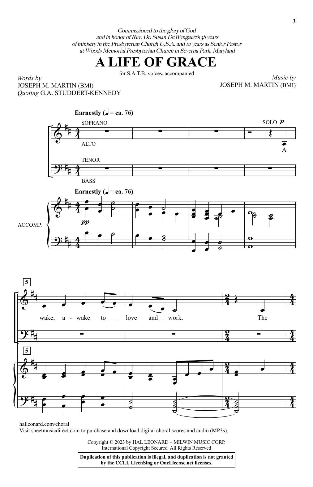Joseph M. Martin A Life Of Grace sheet music notes and chords arranged for SATB Choir