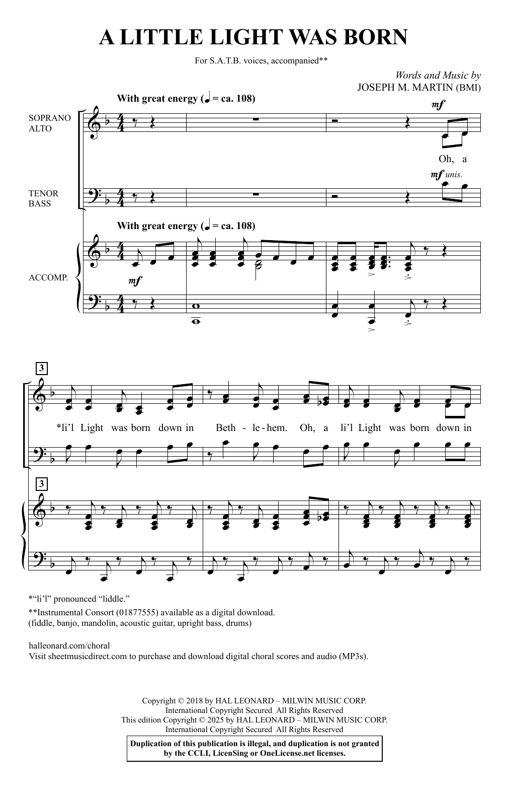 Joseph M. Martin A Little Light Was Born sheet music notes and chords arranged for SATB Choir