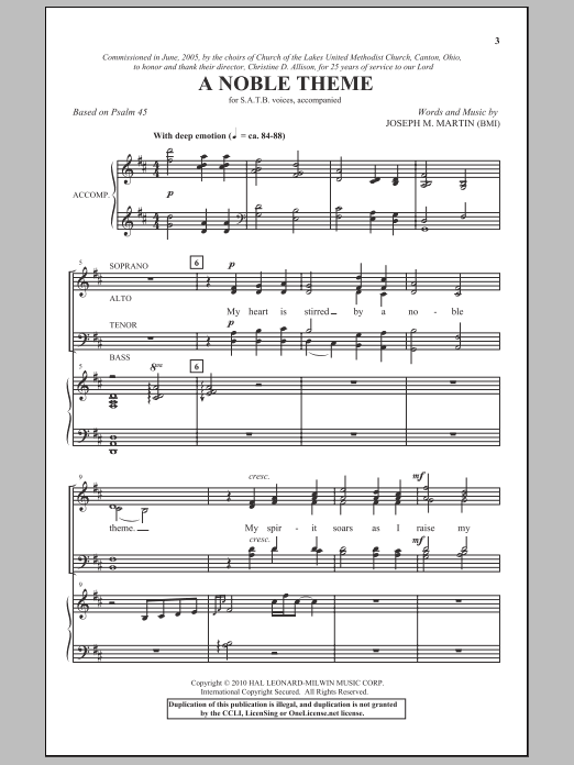 Joseph M. Martin A Noble Theme sheet music notes and chords arranged for SATB Choir