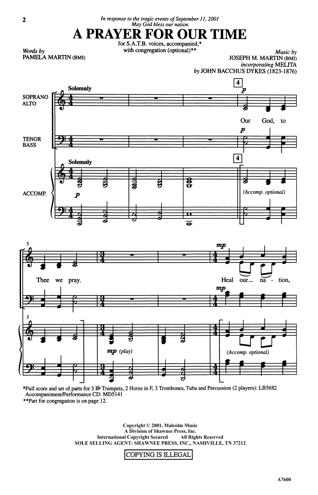 Joseph M. Martin A Prayer For Our Time (arr. Brant Adams) sheet music notes and chords arranged for SATB Choir