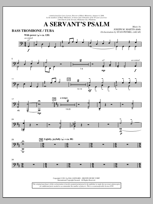 Joseph M. Martin A Servant's Psalm - Bass Trombone/Tuba sheet music notes and chords arranged for Choir Instrumental Pak