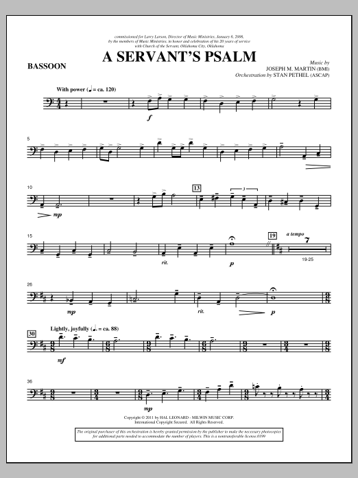 Joseph M. Martin A Servant's Psalm - Bassoon sheet music notes and chords arranged for Choir Instrumental Pak