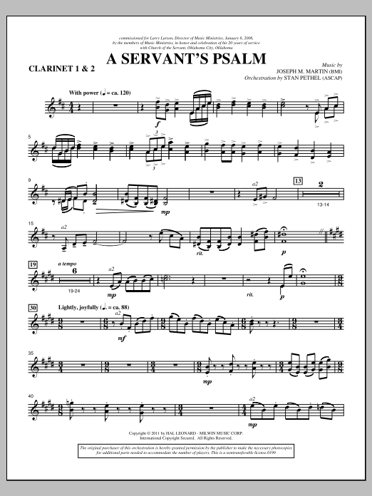 Joseph M. Martin A Servant's Psalm - Bb Clarinet 1,2 sheet music notes and chords arranged for Choir Instrumental Pak