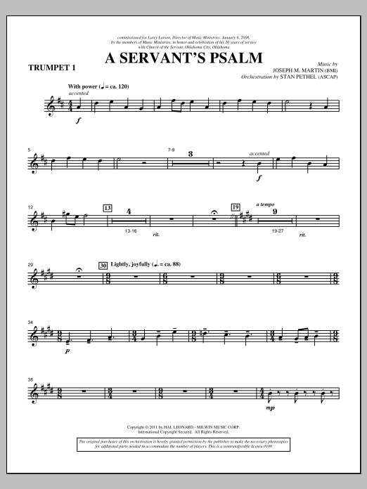 Joseph M. Martin A Servant's Psalm - Bb Trumpet 1 sheet music notes and chords arranged for Choir Instrumental Pak