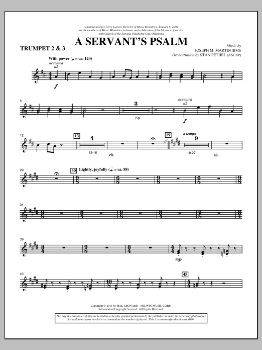 Joseph M. Martin A Servant's Psalm - Bb Trumpet 2,3 sheet music notes and chords arranged for Choir Instrumental Pak
