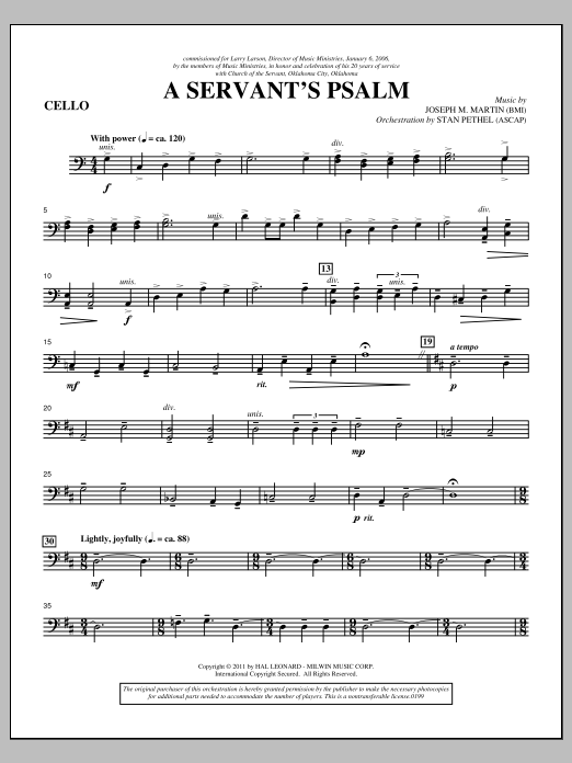 Joseph M. Martin A Servant's Psalm - Cello sheet music notes and chords arranged for Choir Instrumental Pak