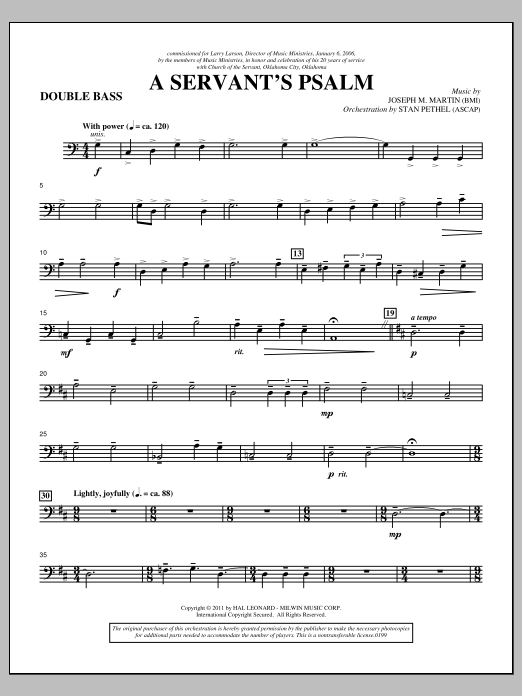 Joseph M. Martin A Servant's Psalm - Double Bass sheet music notes and chords arranged for Choir Instrumental Pak