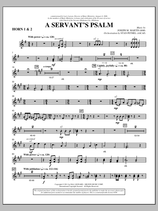 Joseph M. Martin A Servant's Psalm - F Horn 1,2 sheet music notes and chords arranged for Choir Instrumental Pak