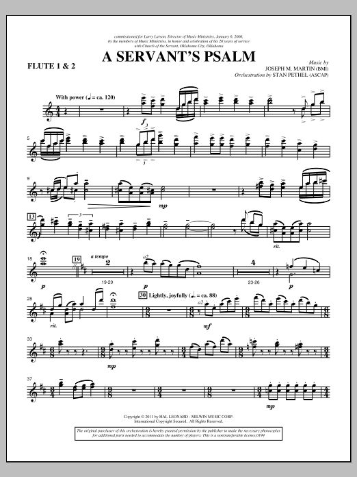Joseph M. Martin A Servant's Psalm - Flute 1 & 2 sheet music notes and chords arranged for Choir Instrumental Pak