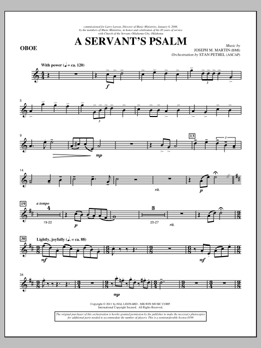 Joseph M. Martin A Servant's Psalm - Oboe sheet music notes and chords arranged for Choir Instrumental Pak
