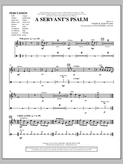 Joseph M. Martin A Servant's Psalm - Percussion 1 & 2 sheet music notes and chords arranged for Choir Instrumental Pak