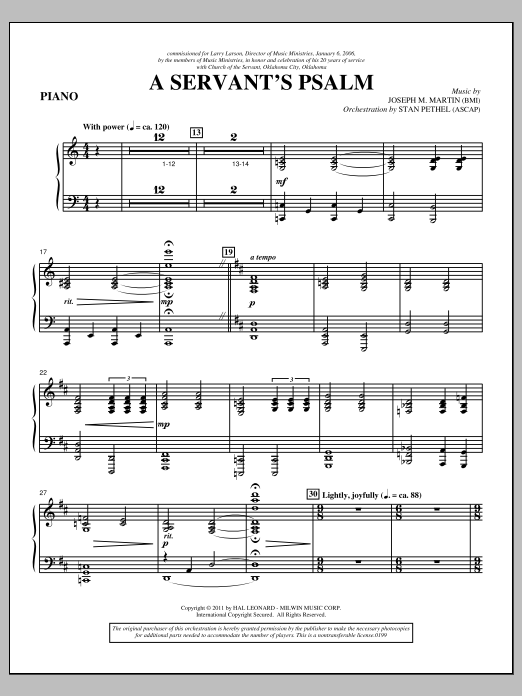Joseph M. Martin A Servant's Psalm - Piano sheet music notes and chords arranged for Choir Instrumental Pak