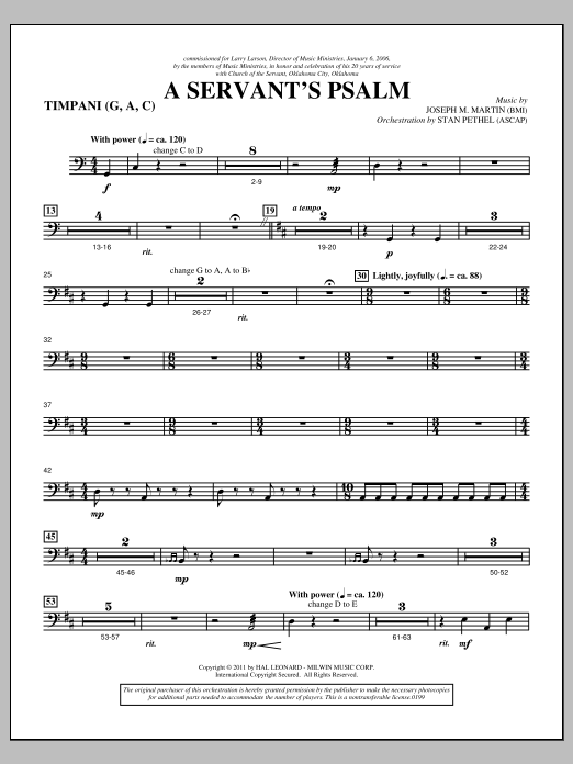 Joseph M. Martin A Servant's Psalm - Timpani sheet music notes and chords arranged for Choir Instrumental Pak