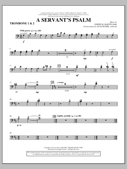 Joseph M. Martin A Servant's Psalm - Trombone 1 & 2 sheet music notes and chords arranged for Choir Instrumental Pak