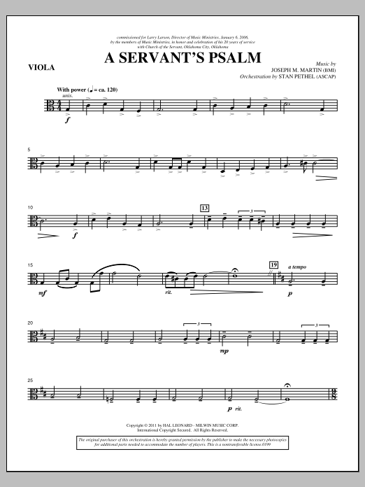 Joseph M. Martin A Servant's Psalm - Viola sheet music notes and chords arranged for Choir Instrumental Pak