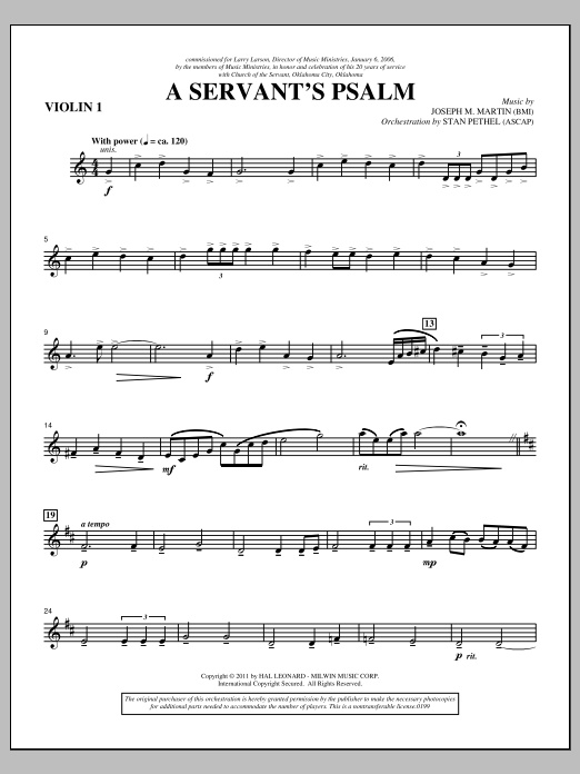 Joseph M. Martin A Servant's Psalm - Violin 1 sheet music notes and chords arranged for Choir Instrumental Pak