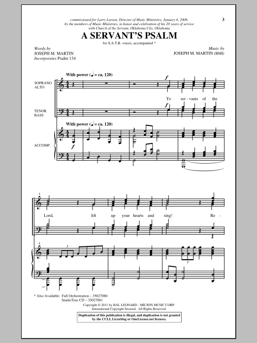 Joseph M. Martin A Servant's Psalm sheet music notes and chords arranged for SATB Choir