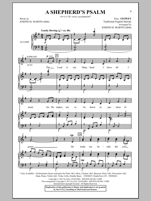 Joseph M. Martin A Shepherd's Psalm sheet music notes and chords arranged for SATB Choir