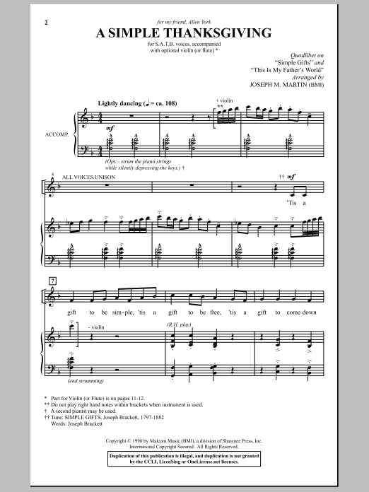 Joseph M. Martin A Simple Thanksgiving sheet music notes and chords arranged for SATB Choir