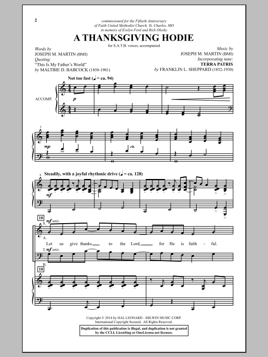 Joseph M. Martin A Thanksgiving Hodie sheet music notes and chords arranged for SATB Choir