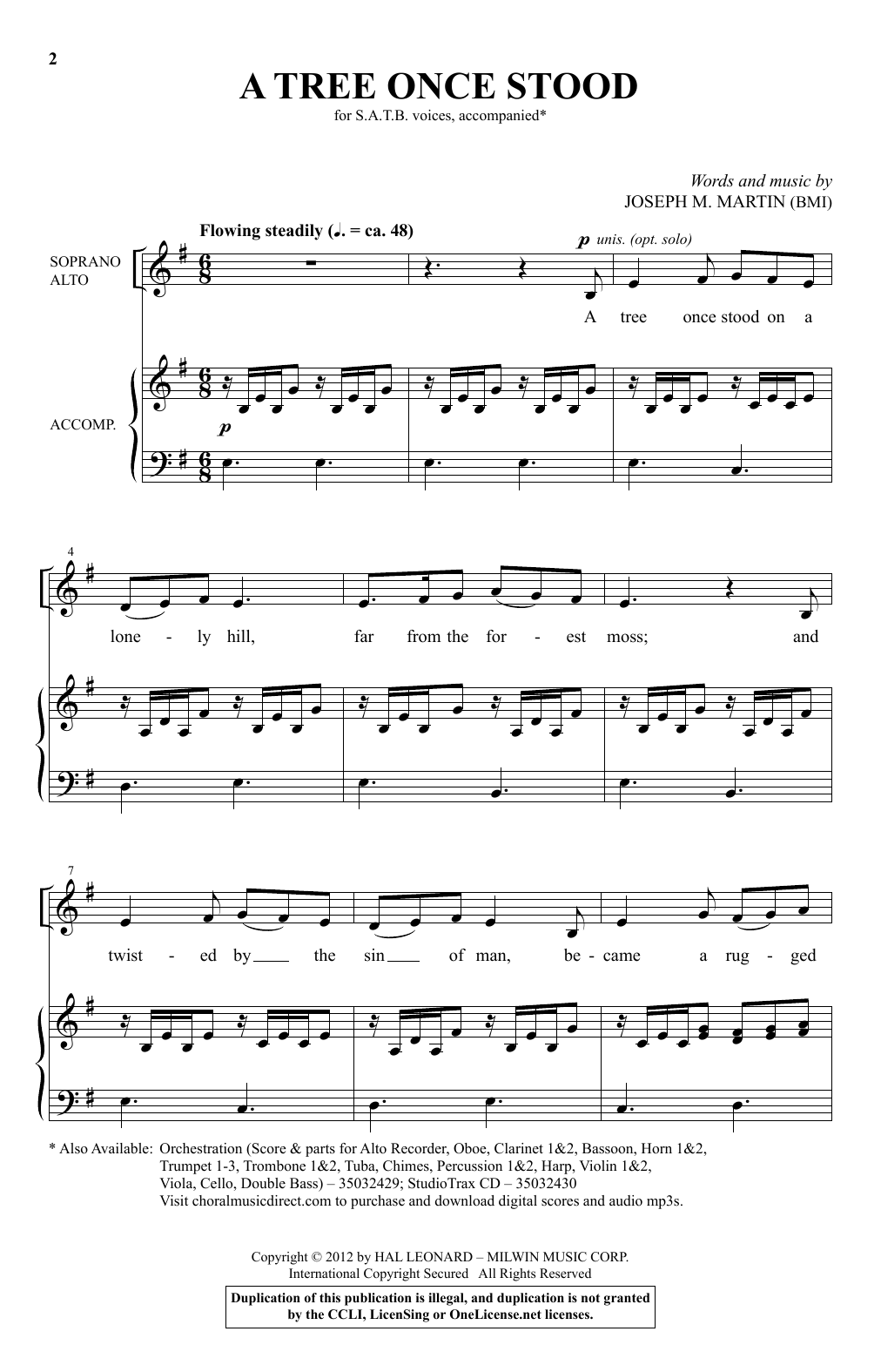 Joseph M. Martin A Tree Once Stood sheet music notes and chords arranged for SATB Choir