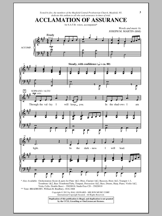 Joseph M. Martin Acclamation Of Assurance sheet music notes and chords arranged for SATB Choir