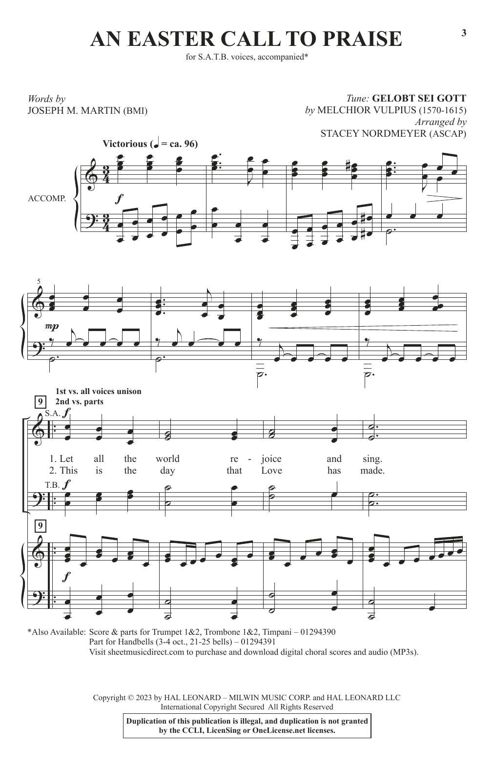 Joseph M. Martin An Easter Call To Praise (arr. Stacey Nordmeyer) sheet music notes and chords arranged for SATB Choir