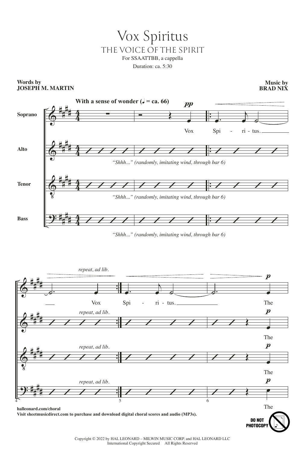 Joseph M. Martin and Brad Nix Vox Spiritus (The Voice Of The Spirit) sheet music notes and chords arranged for SATB Choir