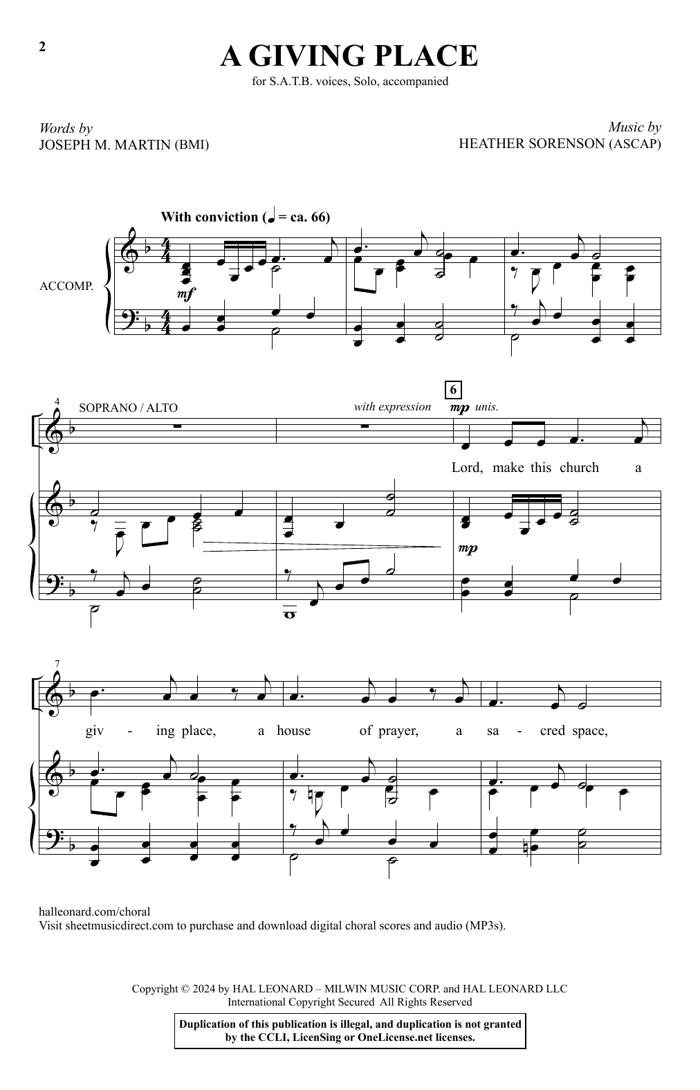 Joseph M. Martin and Heather Sorenson A Giving Place sheet music notes and chords arranged for SATB Choir