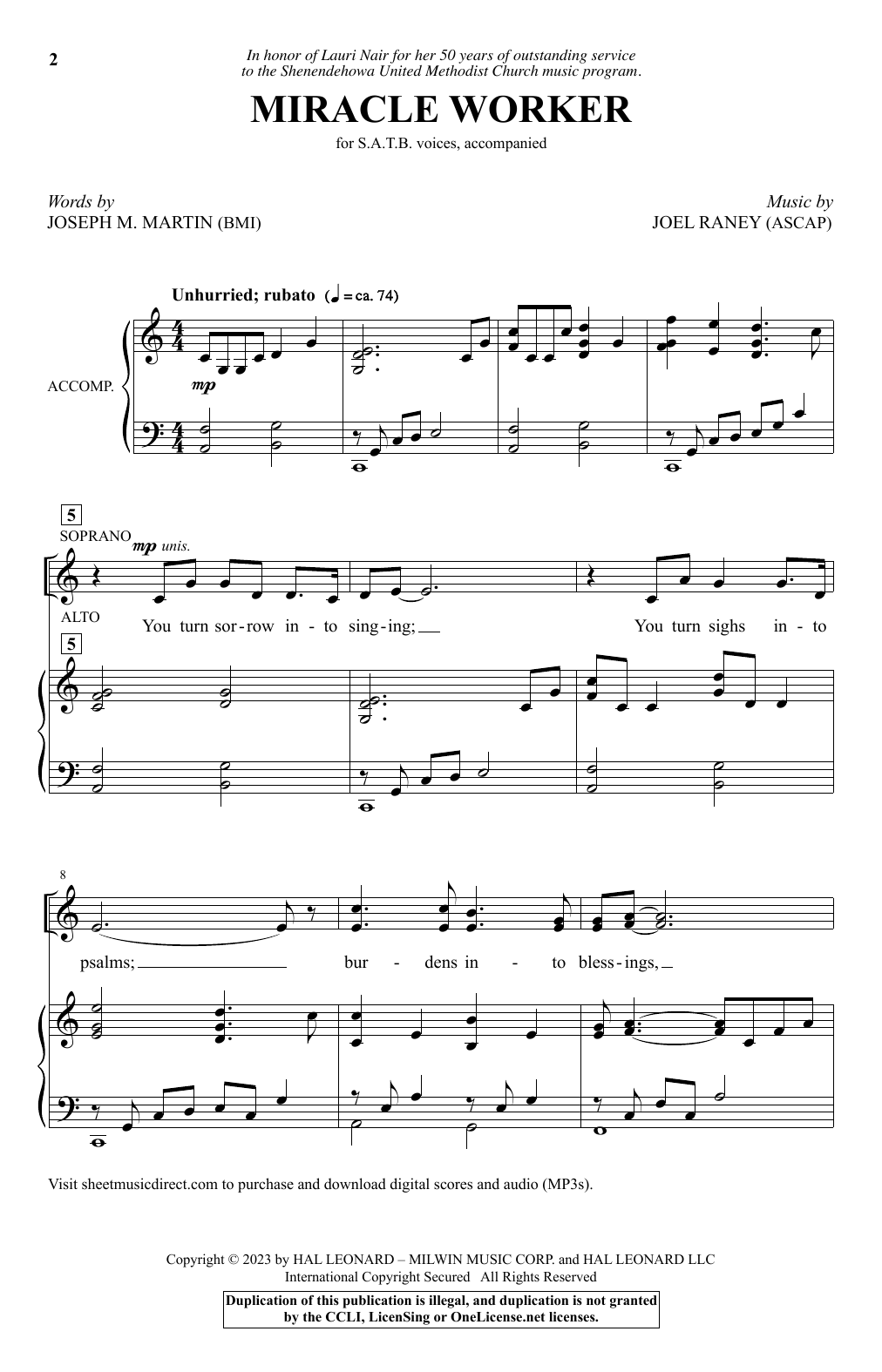 Joseph M. Martin and Joel Raney Miracle Worker sheet music notes and chords arranged for SATB Choir