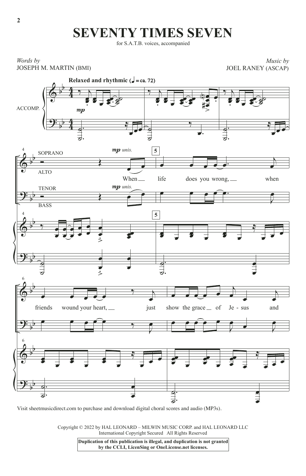 Joseph M. Martin and Joel Raney Seventy Times Seven sheet music notes and chords arranged for SATB Choir