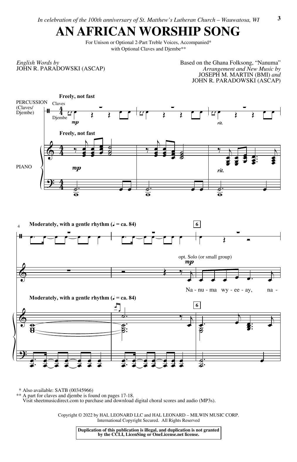 Joseph M. Martin and John R. Paradowski An African Worship Song sheet music notes and chords arranged for 2-Part Choir