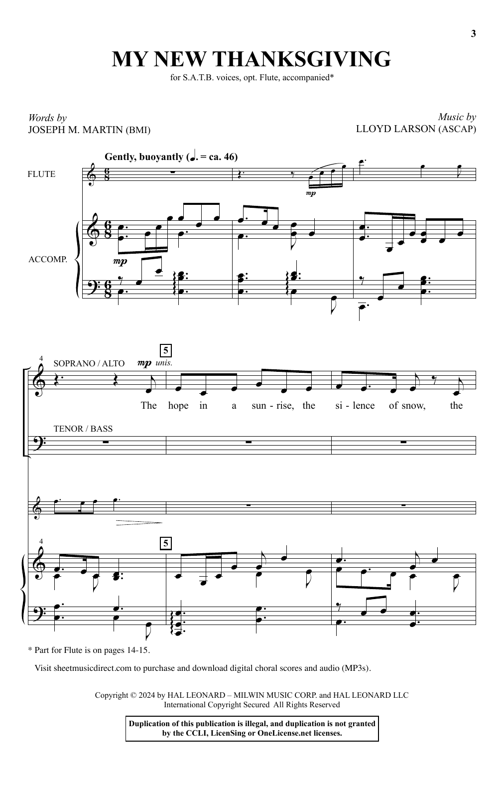 Joseph M. Martin and Lloyd Larson My New Thanksgiving sheet music notes and chords arranged for SATB Choir