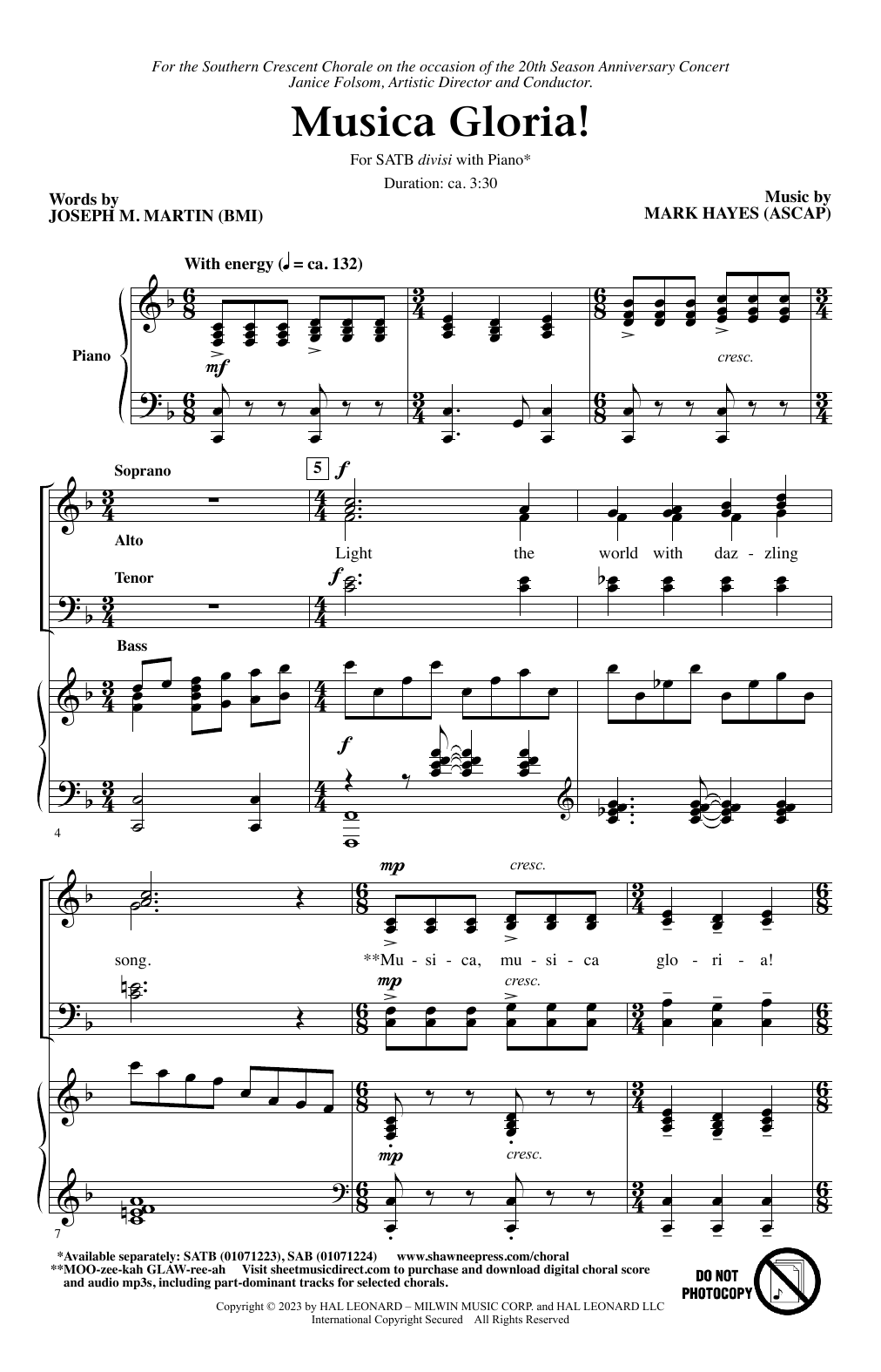 Joseph M. Martin and Mark Hayes Musica Gloria! sheet music notes and chords arranged for Choir