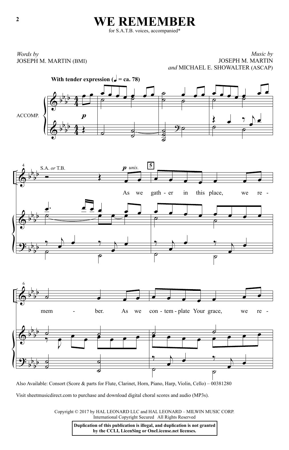 Joseph M. Martin and Michael E. Showalter We Remember sheet music notes and chords arranged for SATB Choir