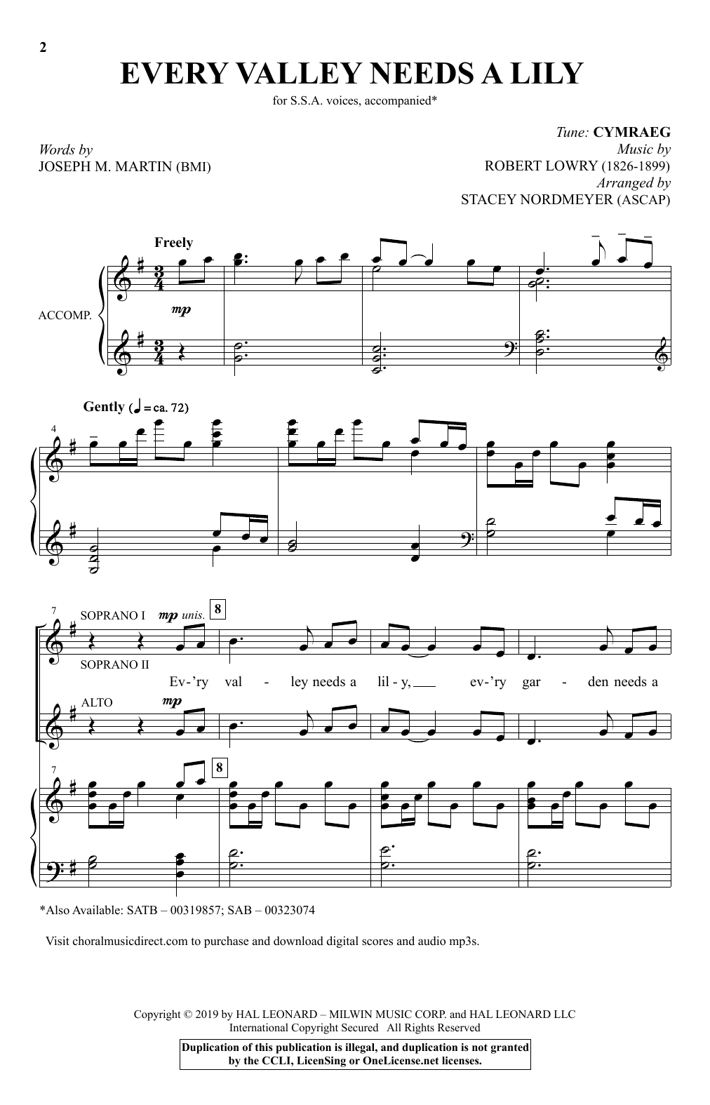 Joseph M. Martin and Robert Lowry Every Valley Needs A Lily (arr. Stacey Nordmeyer) sheet music notes and chords arranged for SSA Choir