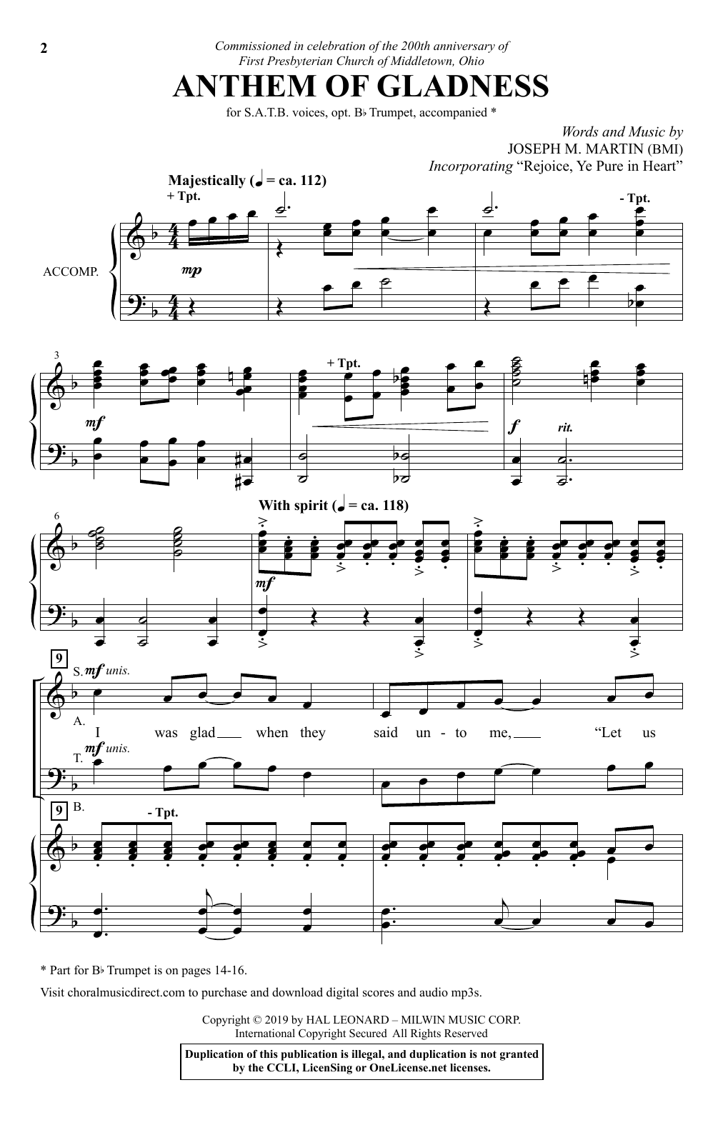 Joseph M. Martin Anthem Of Gladness sheet music notes and chords arranged for SATB Choir