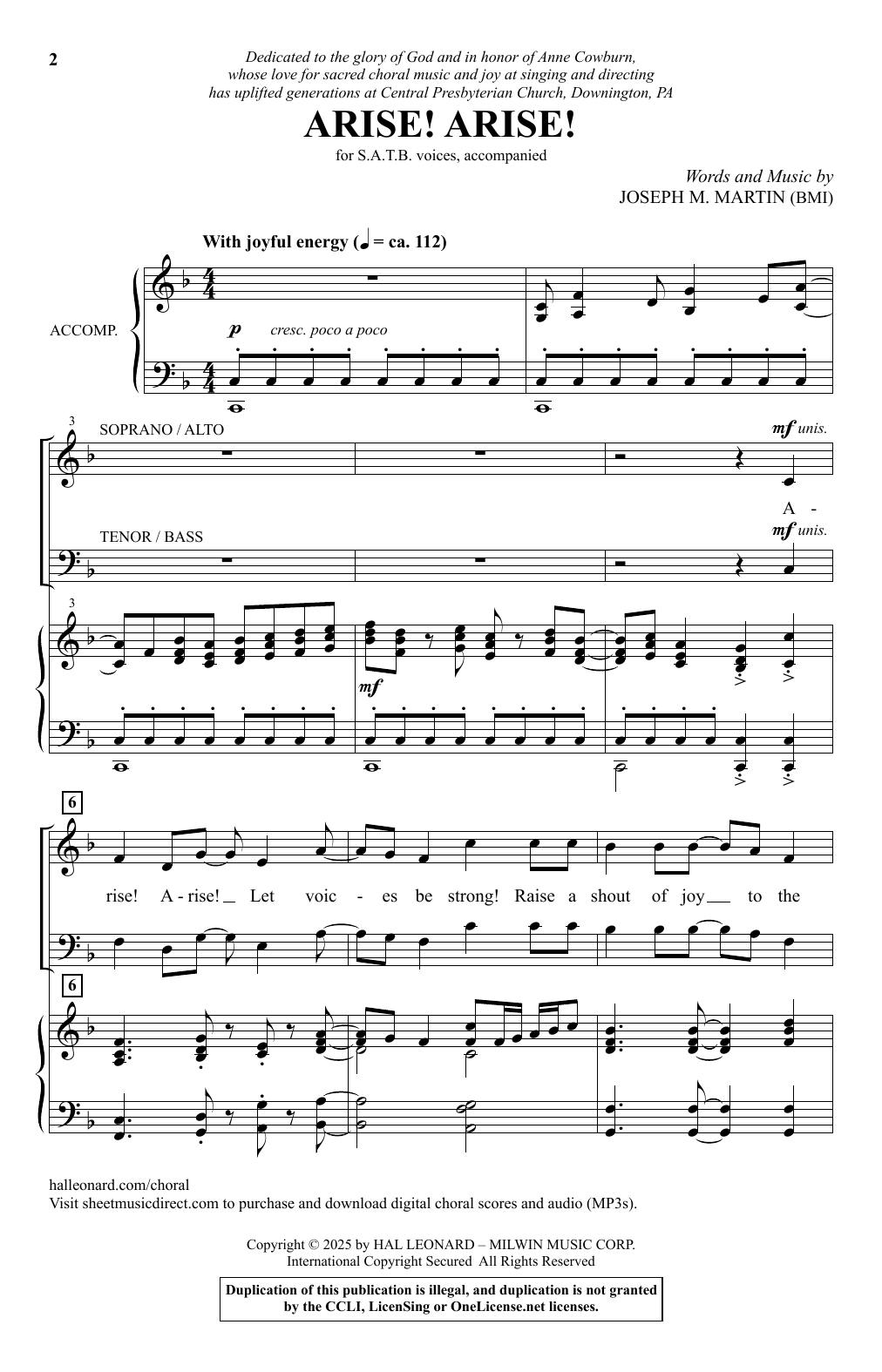 Joseph M. Martin Arise! Arise! sheet music notes and chords arranged for SATB Choir