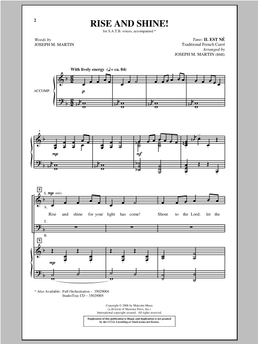 Joseph M. Martin (arr.) Rise And Shine! sheet music notes and chords arranged for SATB Choir