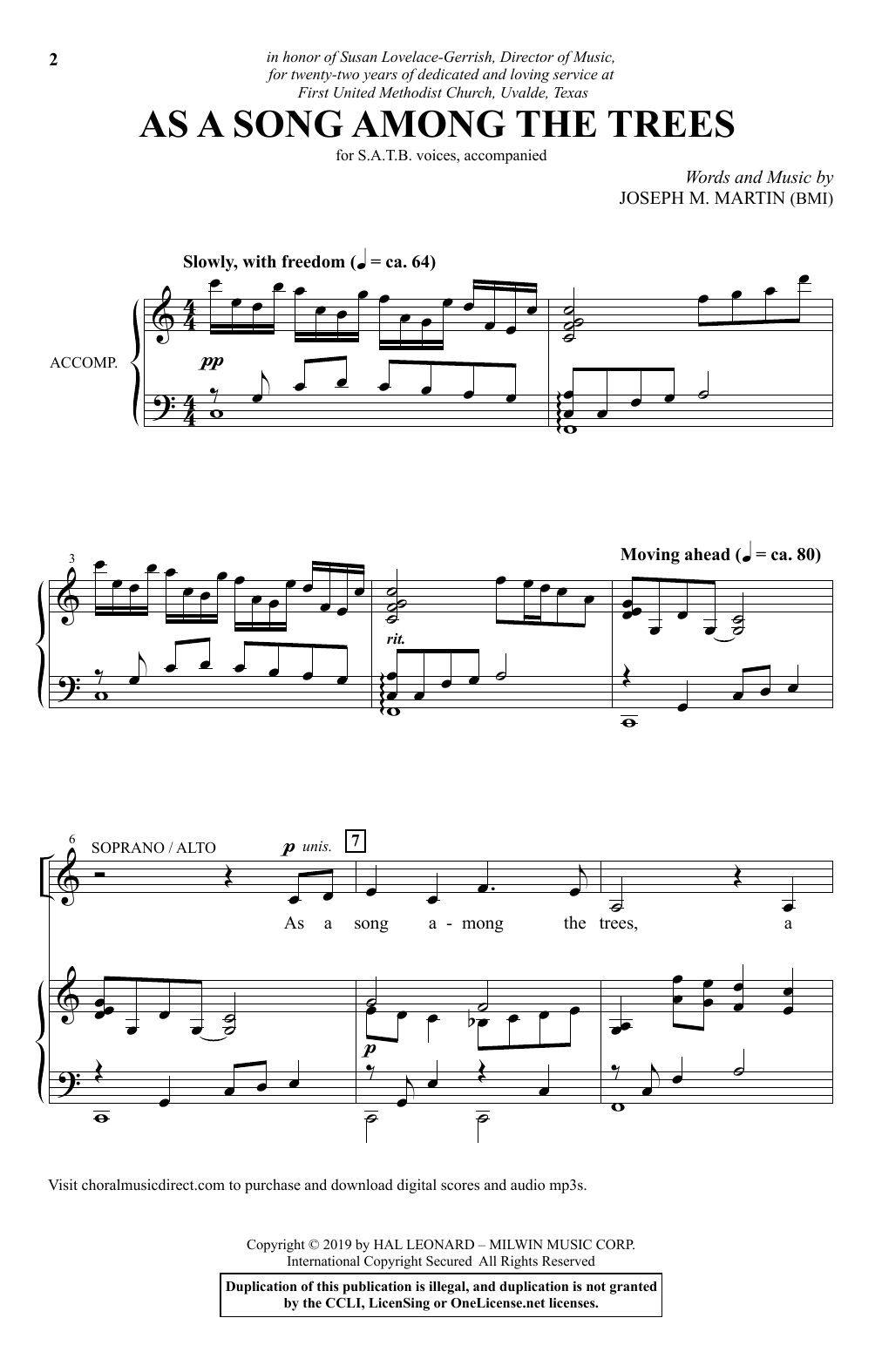 Joseph M. Martin As A Song Among The Trees sheet music notes and chords arranged for SATB Choir