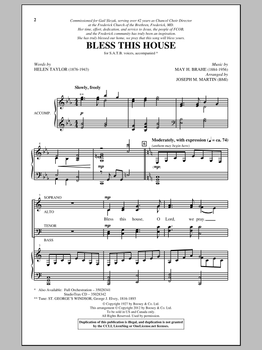 Joseph M. Martin Bless This House sheet music notes and chords arranged for SSA Choir