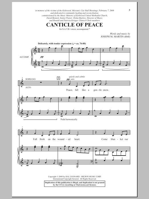 Joseph M. Martin Canticle Of Peace sheet music notes and chords arranged for SATB Choir