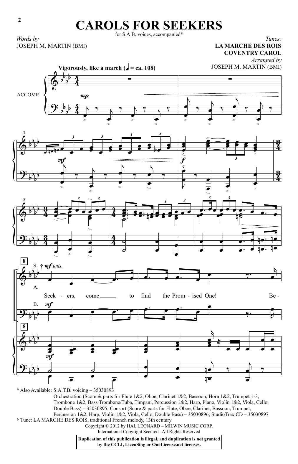 Joseph M. Martin Carols For Seekers sheet music notes and chords arranged for SAB Choir