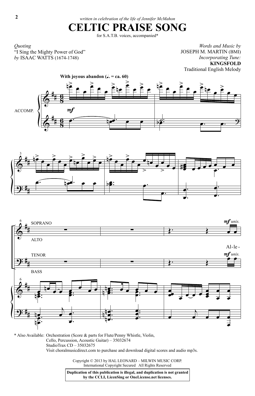 Joseph M. Martin Celtic Praise Song sheet music notes and chords arranged for SATB Choir