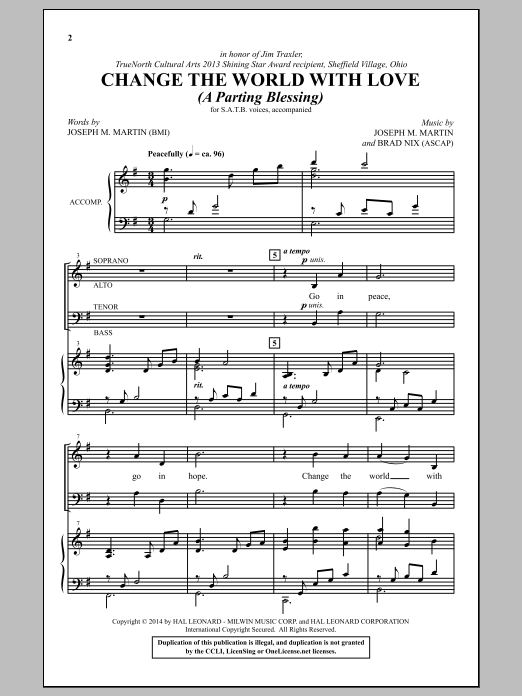 Joseph M. Martin Change The World With Love (A Parting Blessing) sheet music notes and chords arranged for SATB Choir