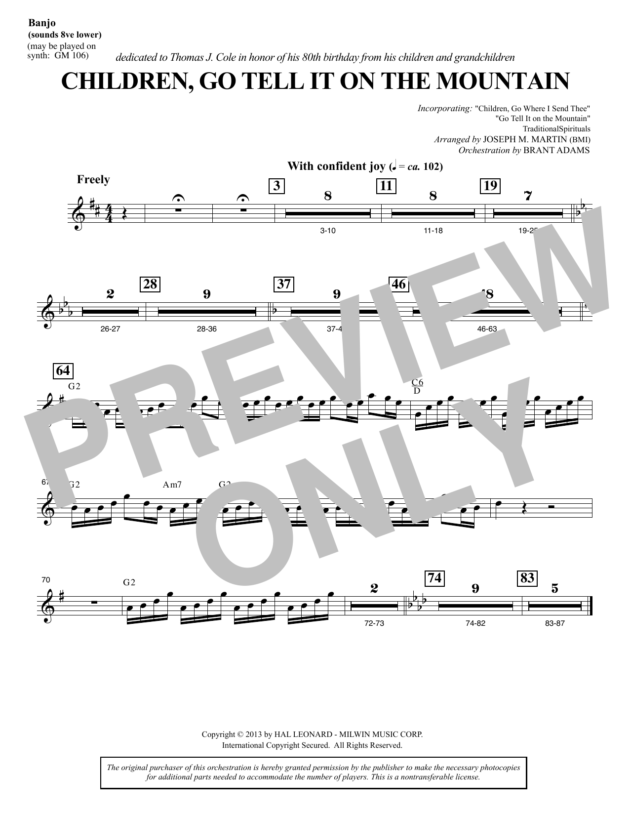 Joseph M. Martin Children, Go Tell It on the Mountain - Banjo sheet music notes and chords arranged for Choir Instrumental Pak