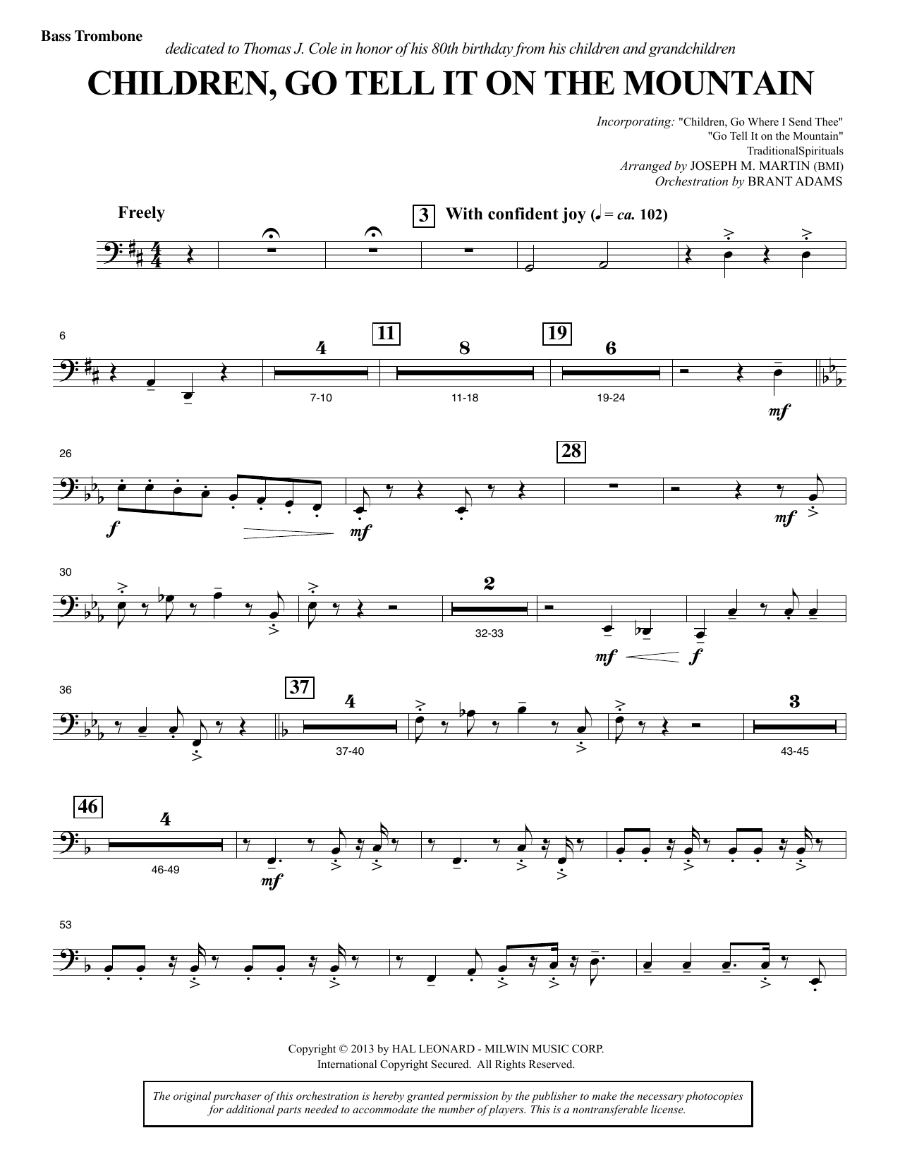 Joseph M. Martin Children, Go Tell It on the Mountain - Bass Trombone sheet music notes and chords arranged for Choir Instrumental Pak