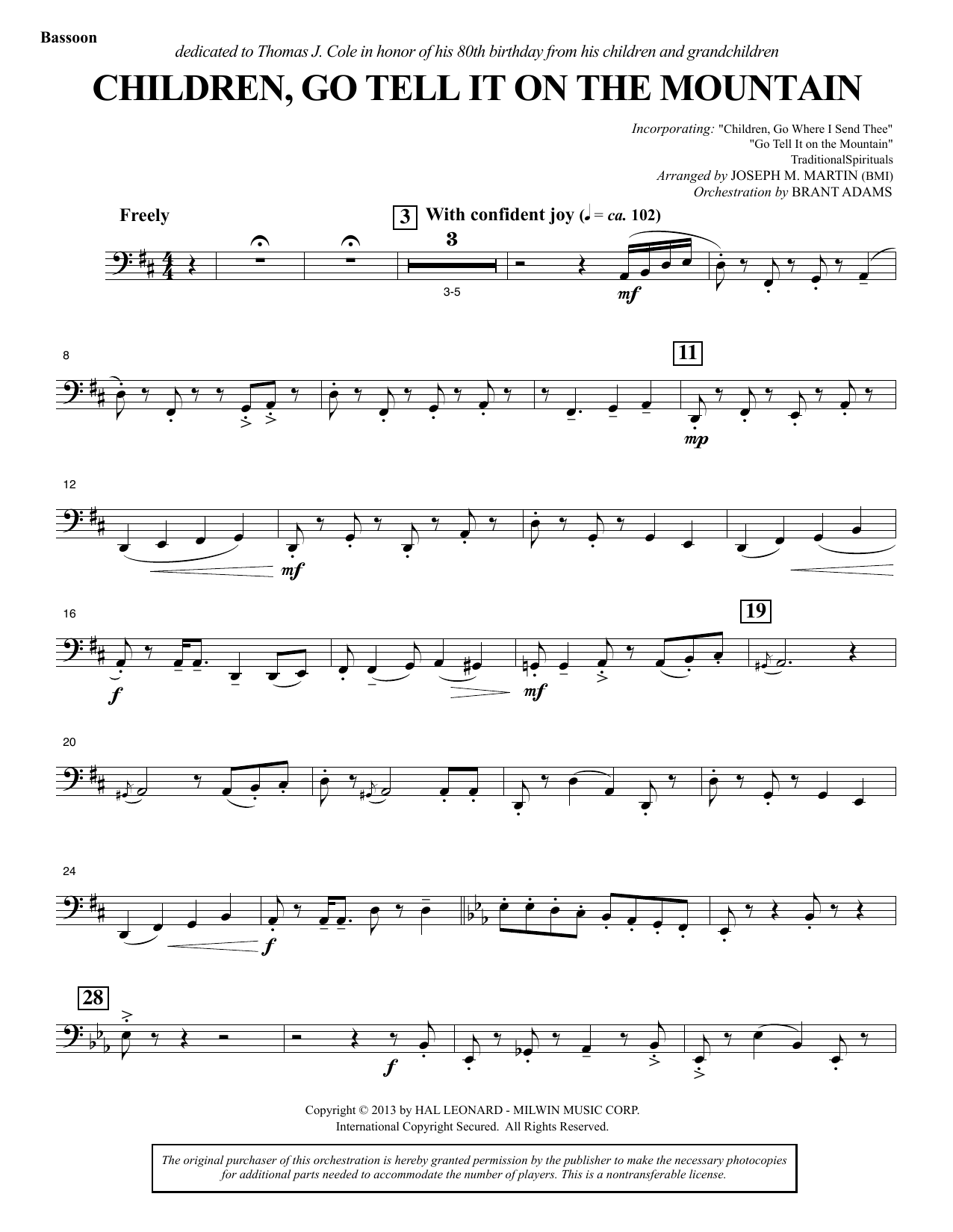 Joseph M. Martin Children, Go Tell It on the Mountain - Bassoon sheet music notes and chords arranged for Choir Instrumental Pak