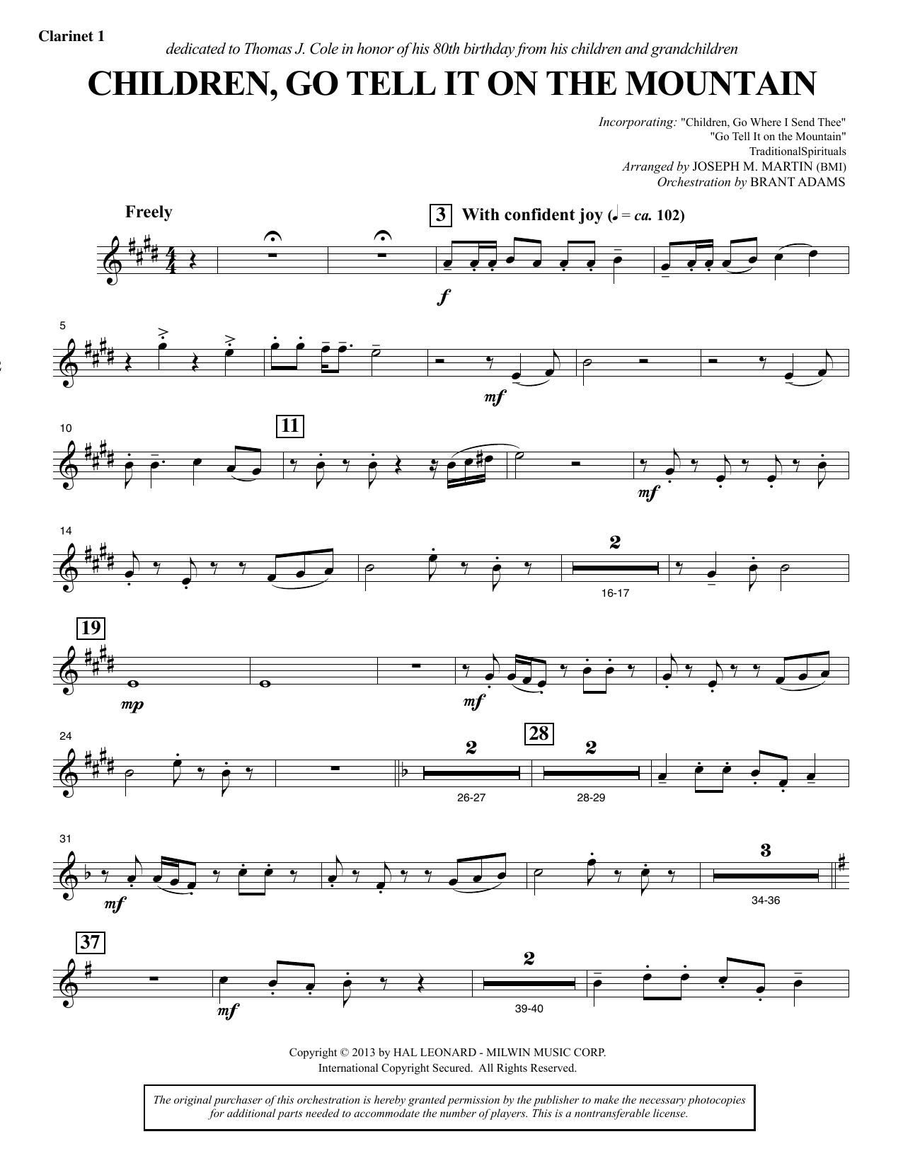 Joseph M. Martin Children, Go Tell It on the Mountain - Bb Clarinet 1 sheet music notes and chords arranged for Choir Instrumental Pak