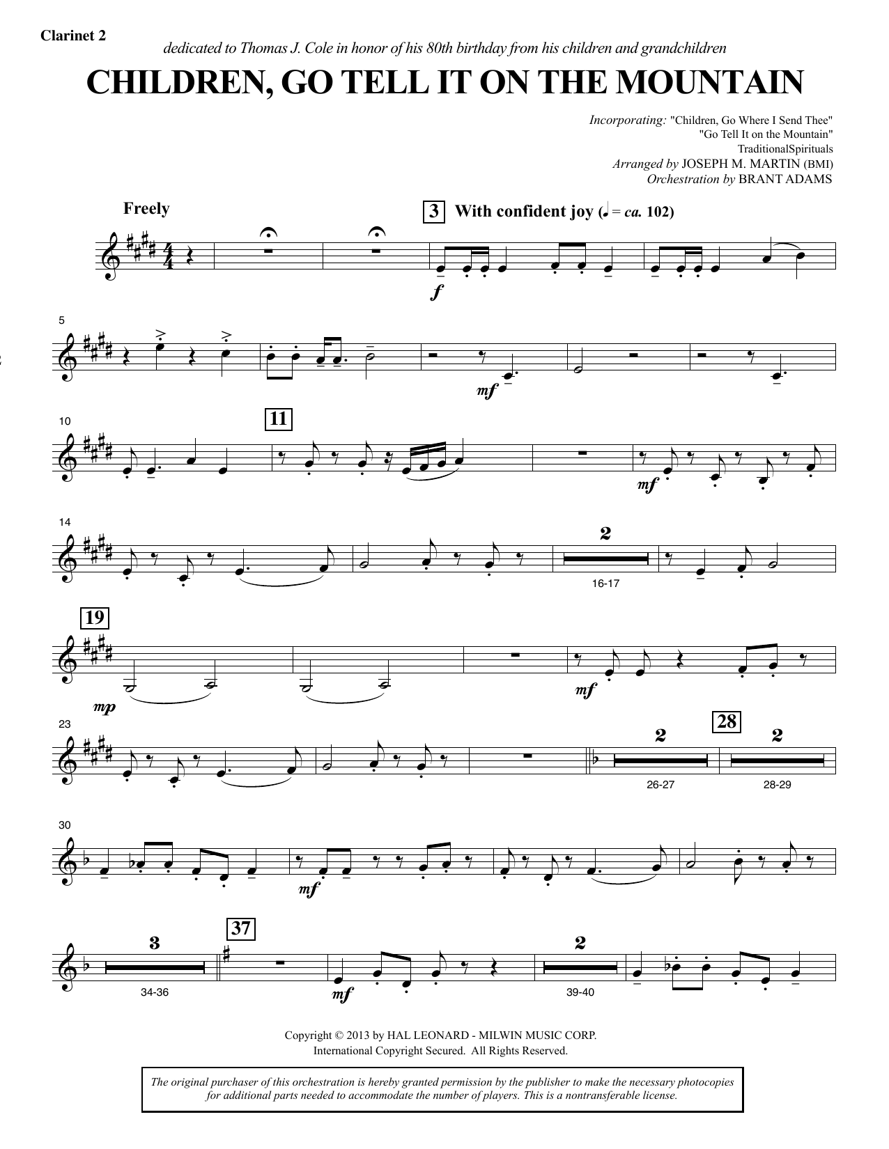 Joseph M. Martin Children, Go Tell It on the Mountain - Bb Clarinet 2 sheet music notes and chords arranged for Choir Instrumental Pak